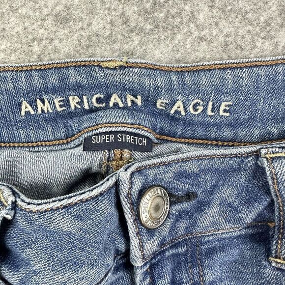 American Eagle Jean Shorts Womens 8 Blue Medium Wash Cut Off Favorite Boyfriend* - Picture 9 of 12